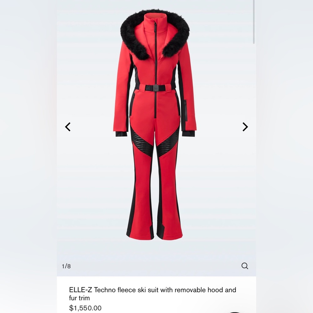 MACKAGE Elle-Z Ski Suit XS Red with Removable Real Fox Fur Collar Excellent